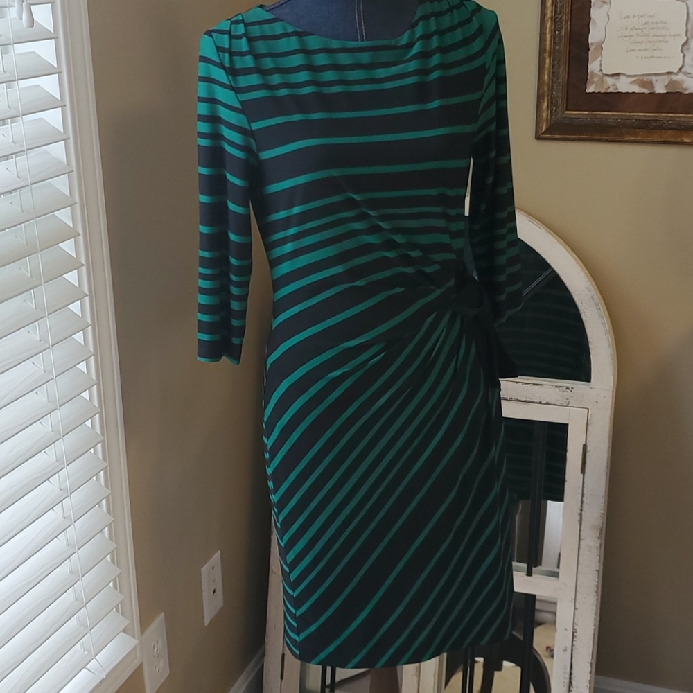 Taylor Green and black striped dress size 8
